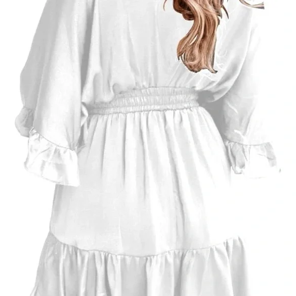 Elegant White Ruffle Dress - Picture 3 of 4